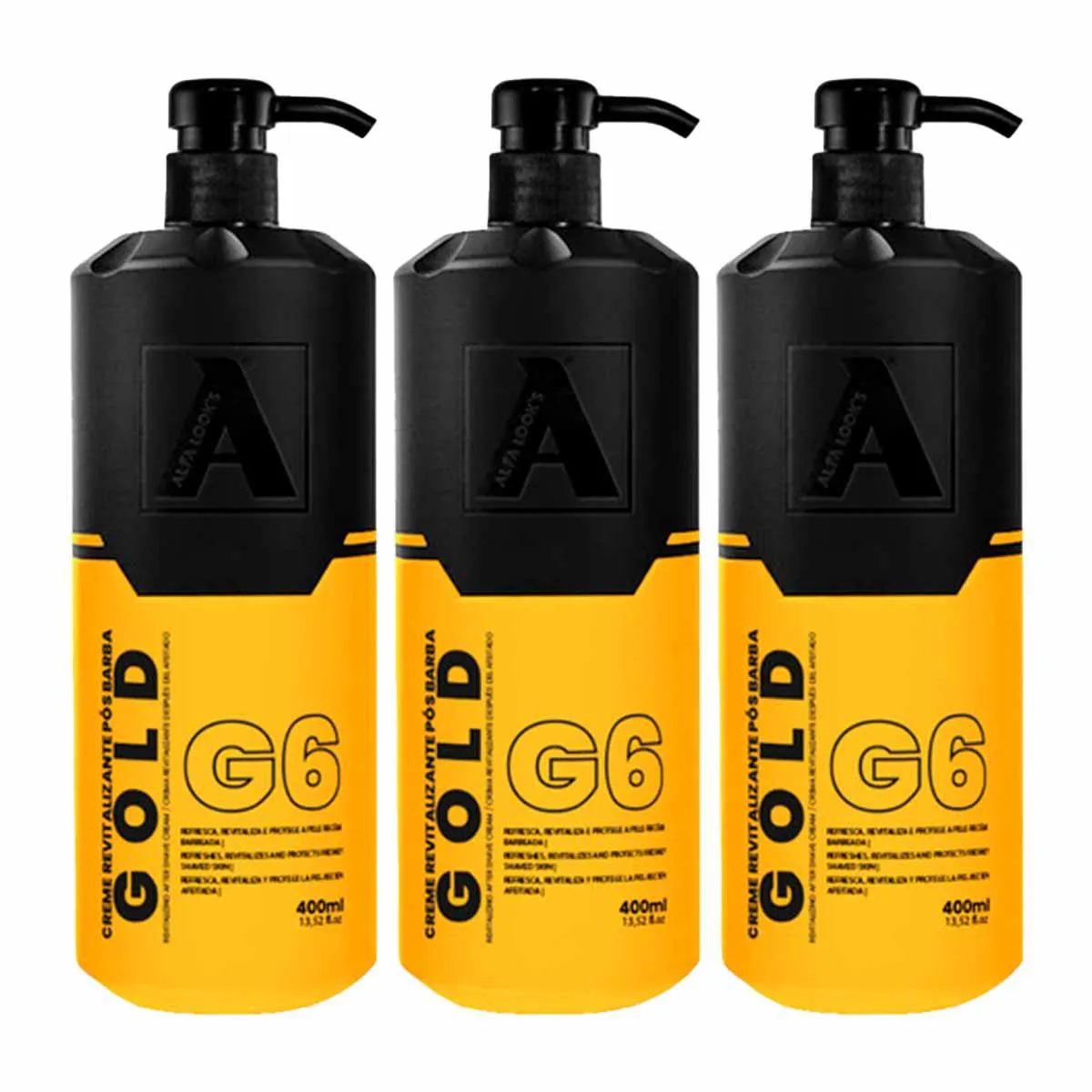 KIT 3X CREME PÓS BARBA GOLD G6 350ML ORIGINAL ALFA LOOK&#039S