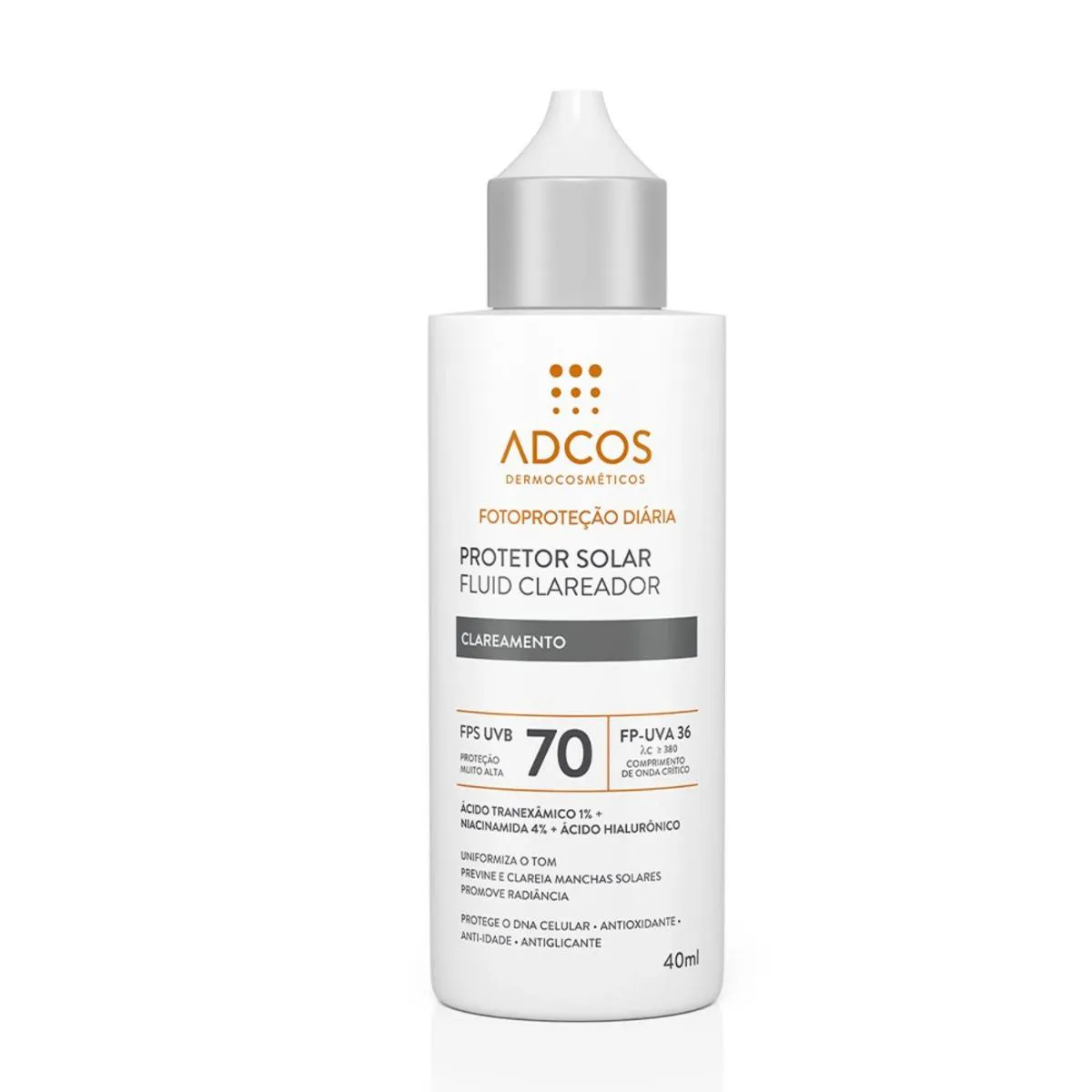 ADCOS PROTETOR SOLAR CLAREADOR FPS 70 - 40ML INCOLOR FLUíDO