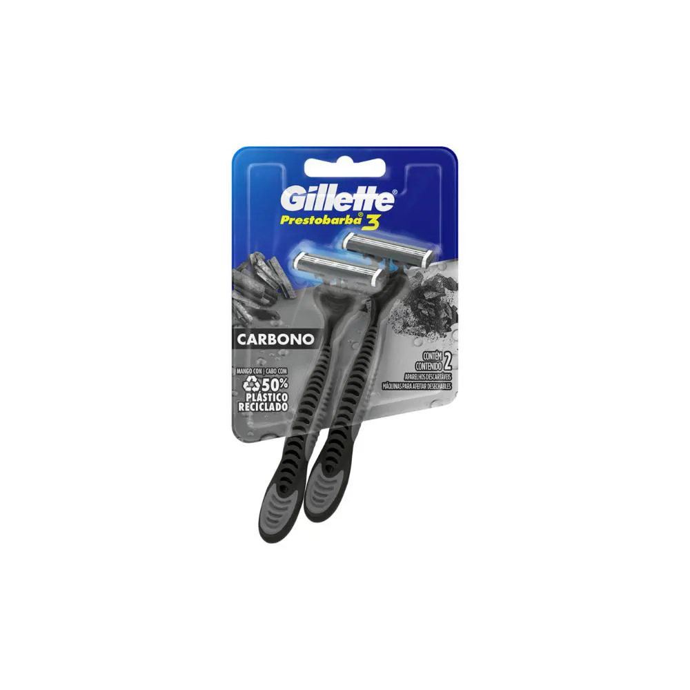 APARELHO DESCARTáVEL PARA BARBEAR GILLETTE PRESTOBARBA3 CARBONO 2 UND