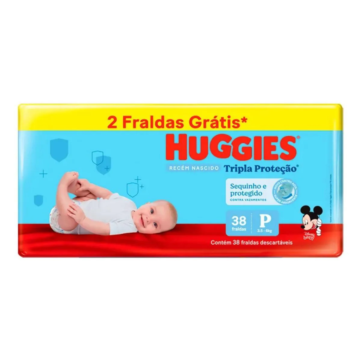 FRALDA HUGGIES TRIPLA PROTEçãO MEGA P COM 38 UNIDADES 2 TIRAS