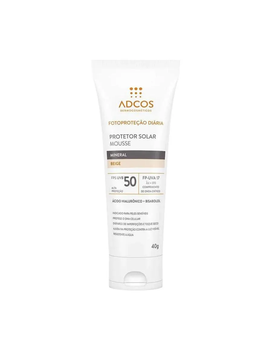PROTETOR SOLAR FACIAL MOUSSE COM COR ADCOS - MINERAL FPS50 BEIGE