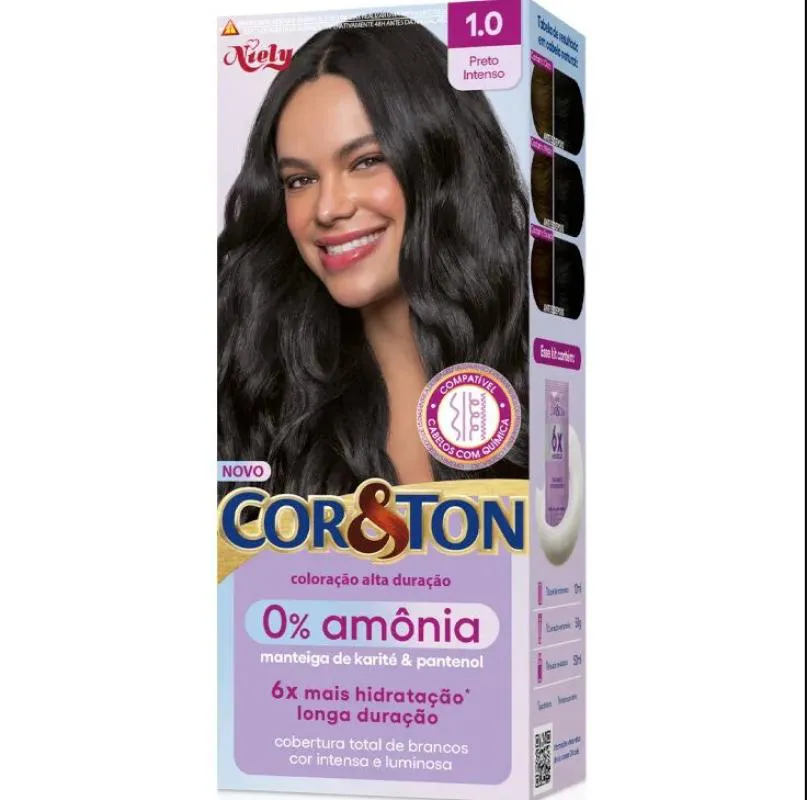 TINTURA COR&TON NIELY 0% AMôNIA 1.0 PRETO INTENSO