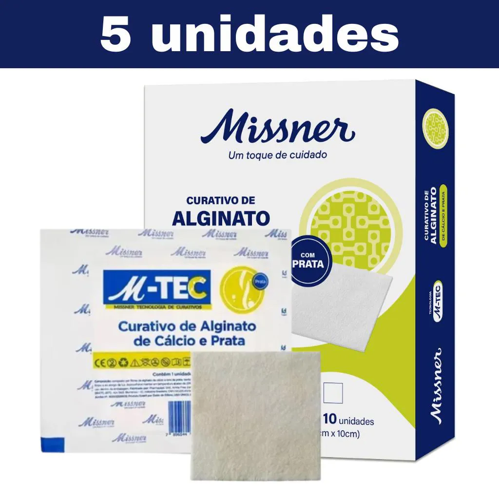 KIT 5 CURATIVO ALGINATO DE CALCIO E PRATA 10 X 10 M-TEC