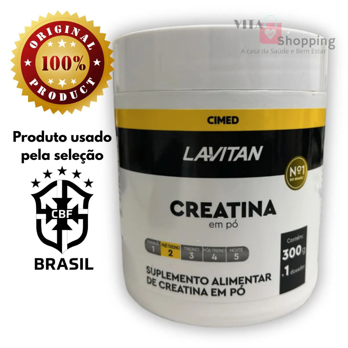 CREATINA MONOIDRATADA EM Pó PURA 300G COM DOSADOR - LAVITAN
