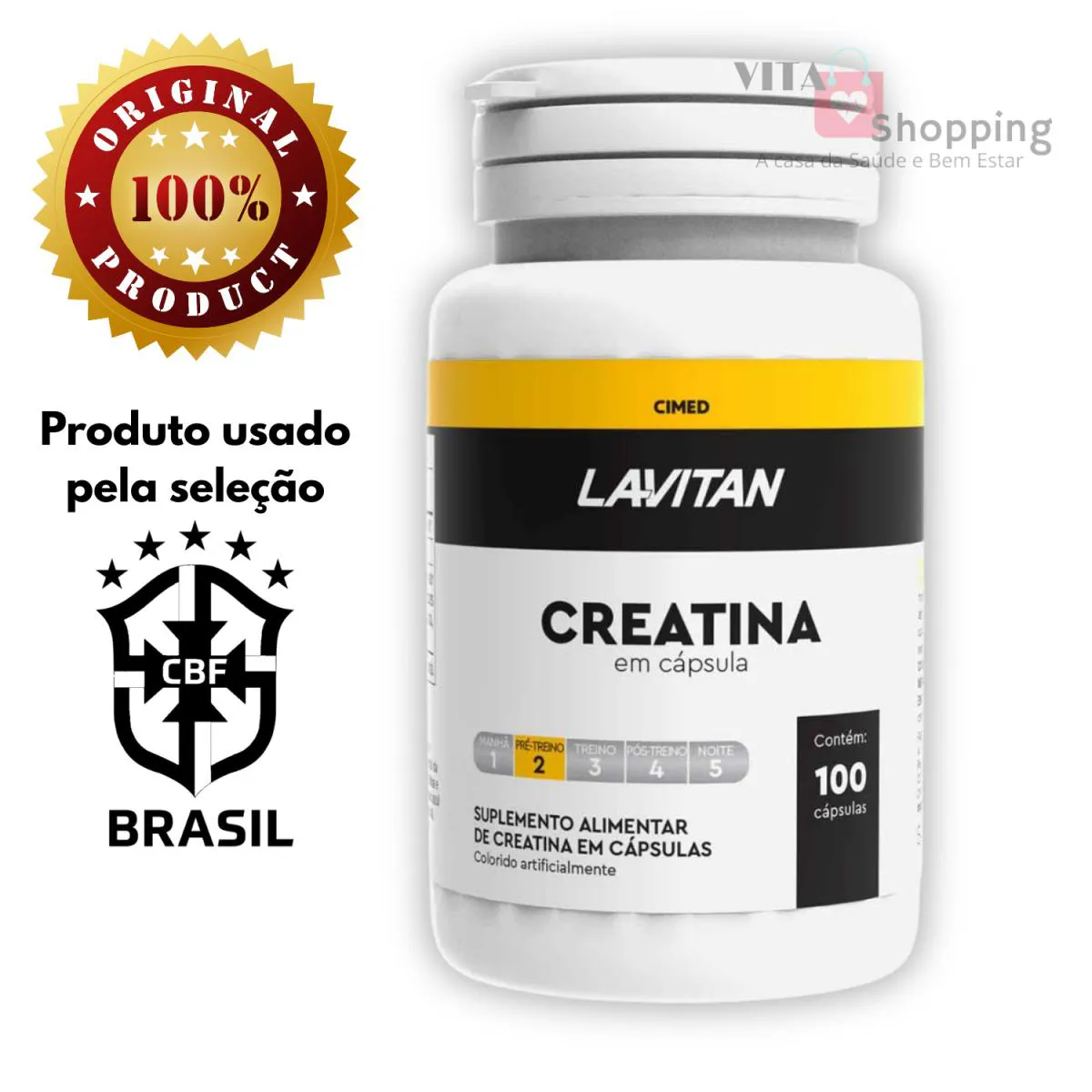 CREATINA MONOIDRATADA PURA, 100 CáPSULAS - LAVITAN
