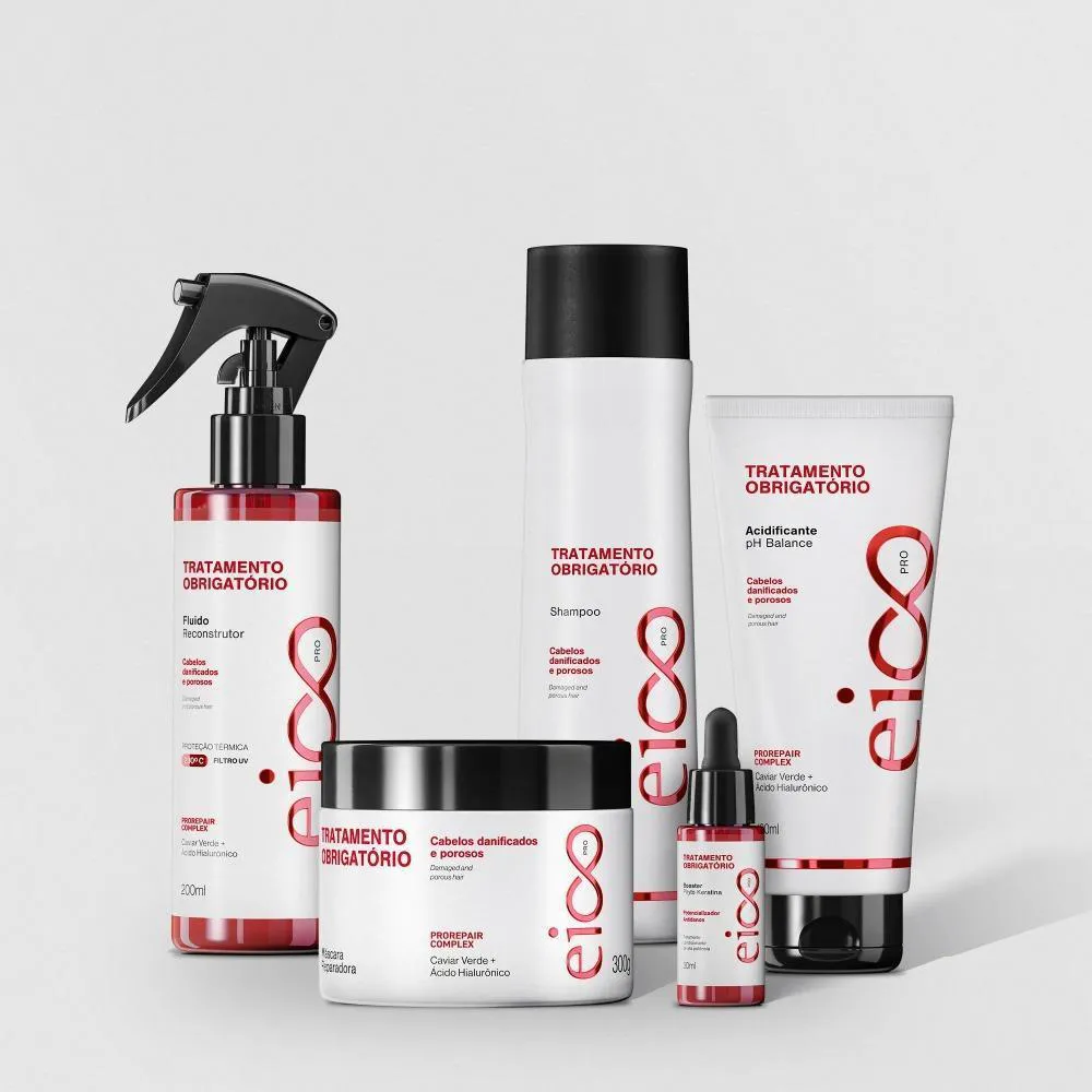 KIT EICO PRO TRATAMENTO OBRIGATORIO - SHAMPOO MASCARA ACIDIFICANTE FLUIDO BOOSTER