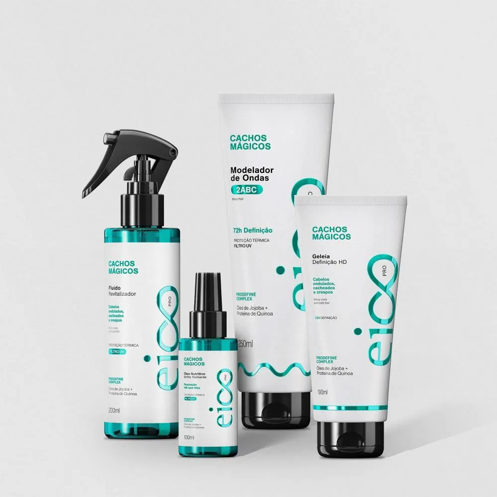 KIT EICO PRO CACHOS DOS SONHOS - FLUIDO, MODELADOR, GELEIA E BOOSTER