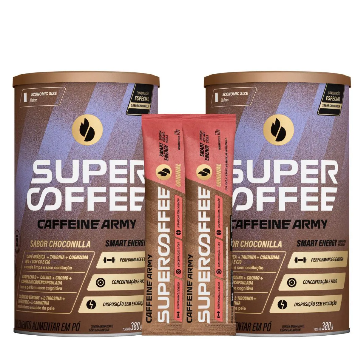 KIT 2X UNIDADE SUPERCOFFEE 3.0, SABOR CHOCONILLA, 380G, ACOMPANHA 2X SACHES DE 10G