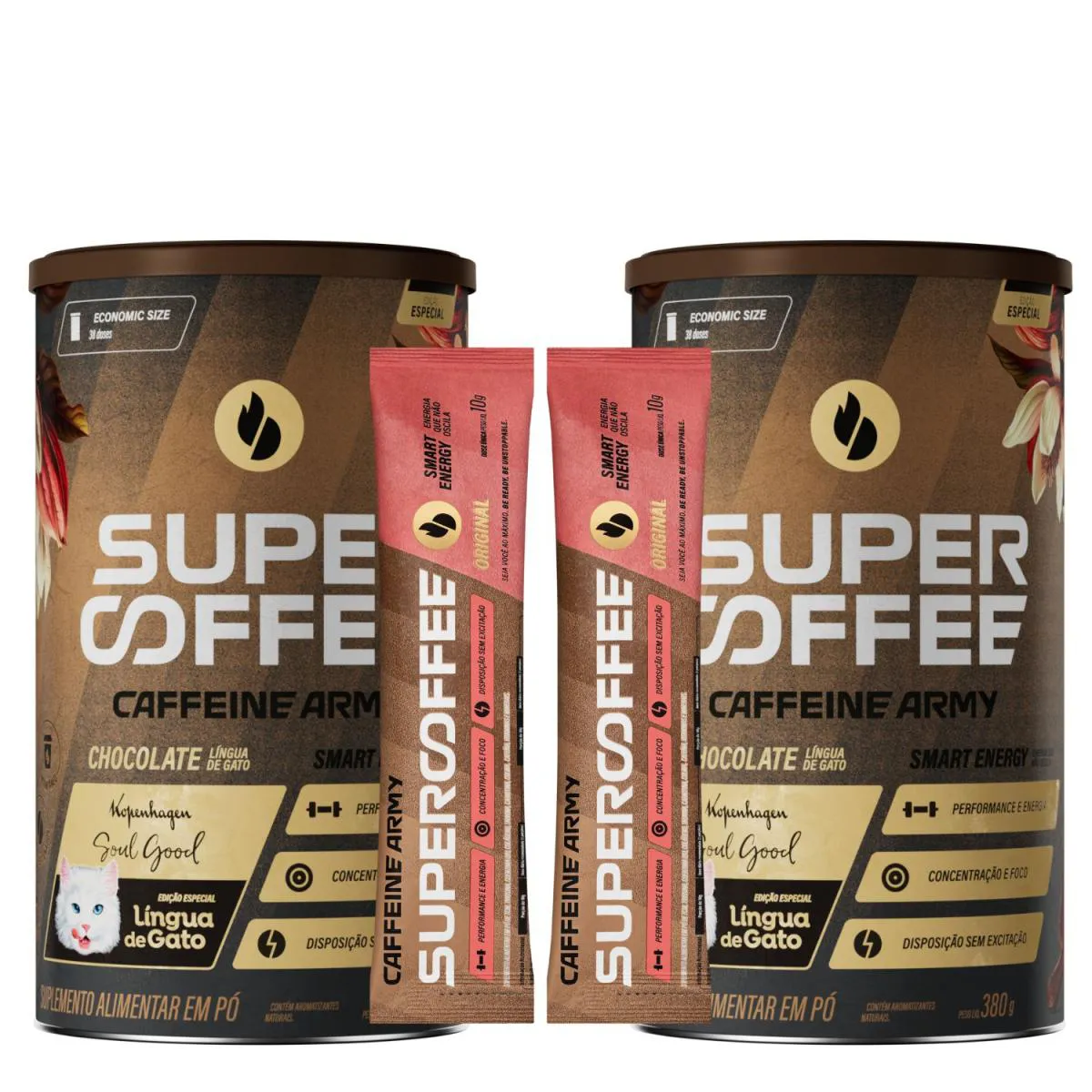 KIT 2X UNIDADE SUPERCOFFEE 3.0, SABOR LINGUA DE GATO, 380G, ACOMPANHA 2X SACHES DE 10G