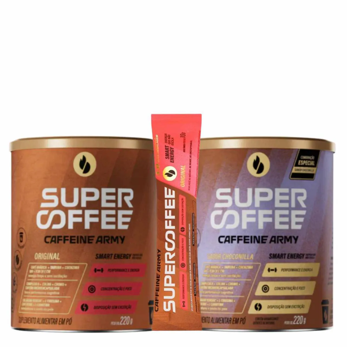 KIT 2X UNIDADE SUPERCOFFEE 3.0, SABOR ORIGINAL E CHOCONILLA, 220G, ACOMPANHA 1X SACHE DE 10G