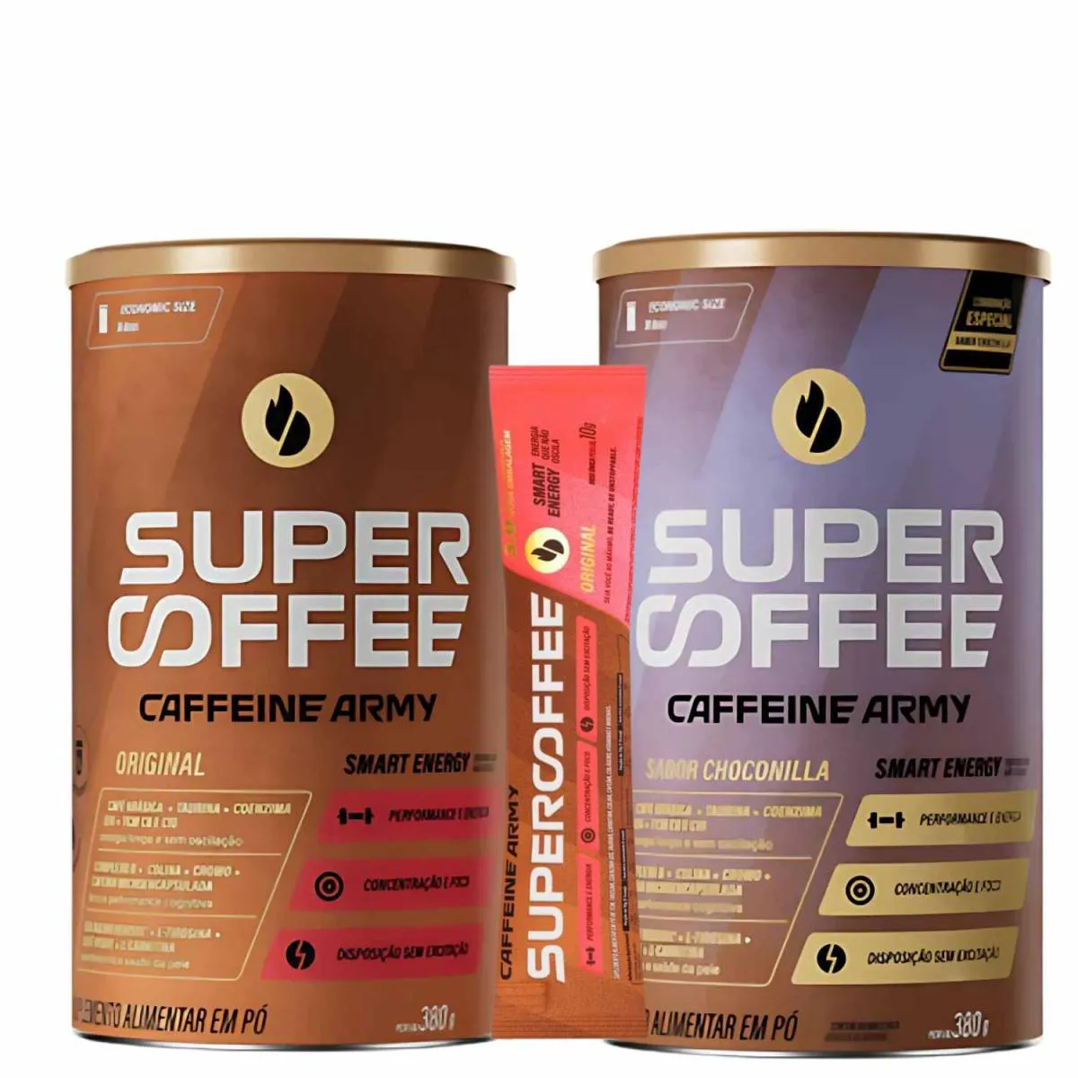 KIT 2X UNIDADE SUPERCOFFEE 3.0, SABOR ORIGINAL E CHOCONILLA, 380G, ACOMPANHA 1X SACHE DE 10G