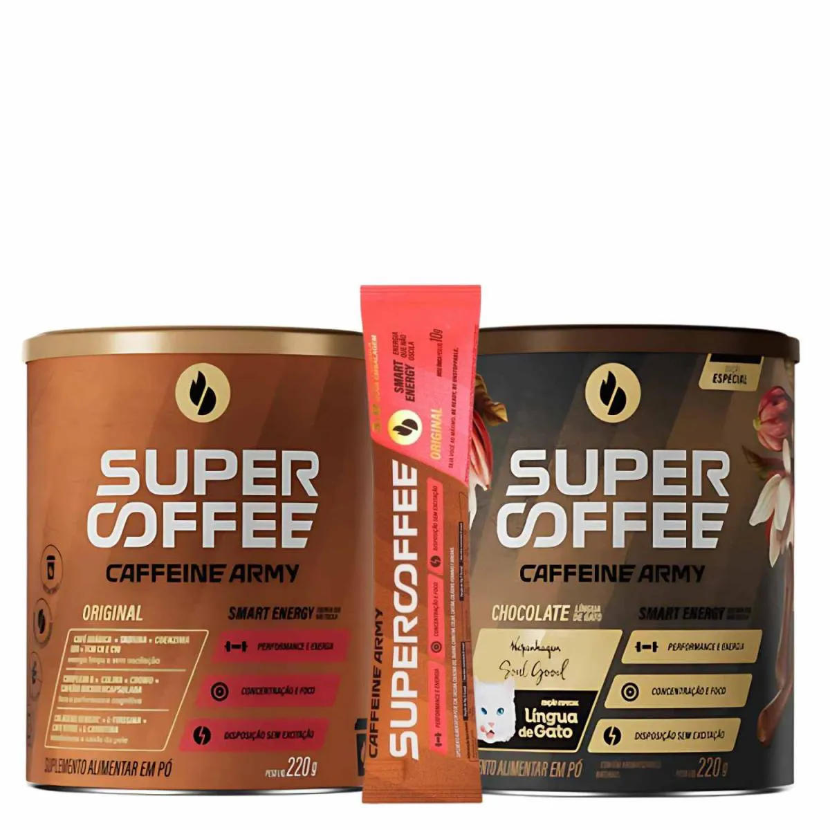 KIT 2X UNIDADE SUPERCOFFEE 3.0, SABOR ORIGINAL E LINGUA DE GATO, 220G, ACOMPANHA 1X SACHE DE 10G