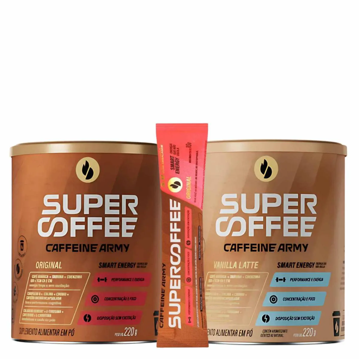 KIT 2X UNIDADE SUPERCOFFEE 3.0, SABOR ORIGINAL E VANILLA LATE, 220G, ACOMPANHA 1X SACHE DE 10G