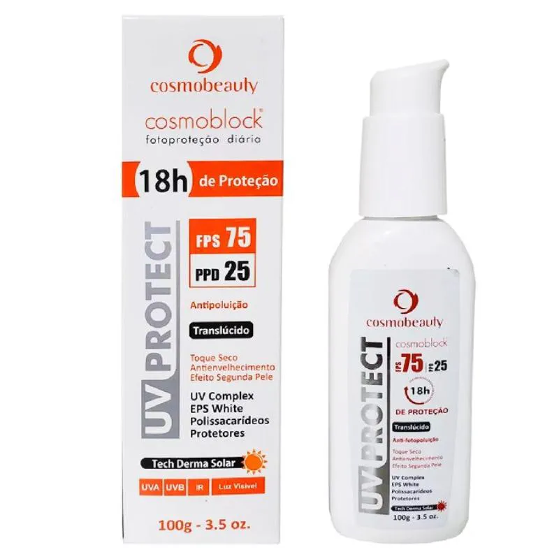 PROTETOR SOLAR COSMOBLOCK UV PROTECT, COSMOBEAUTY,  FPS75 PPD25 100G