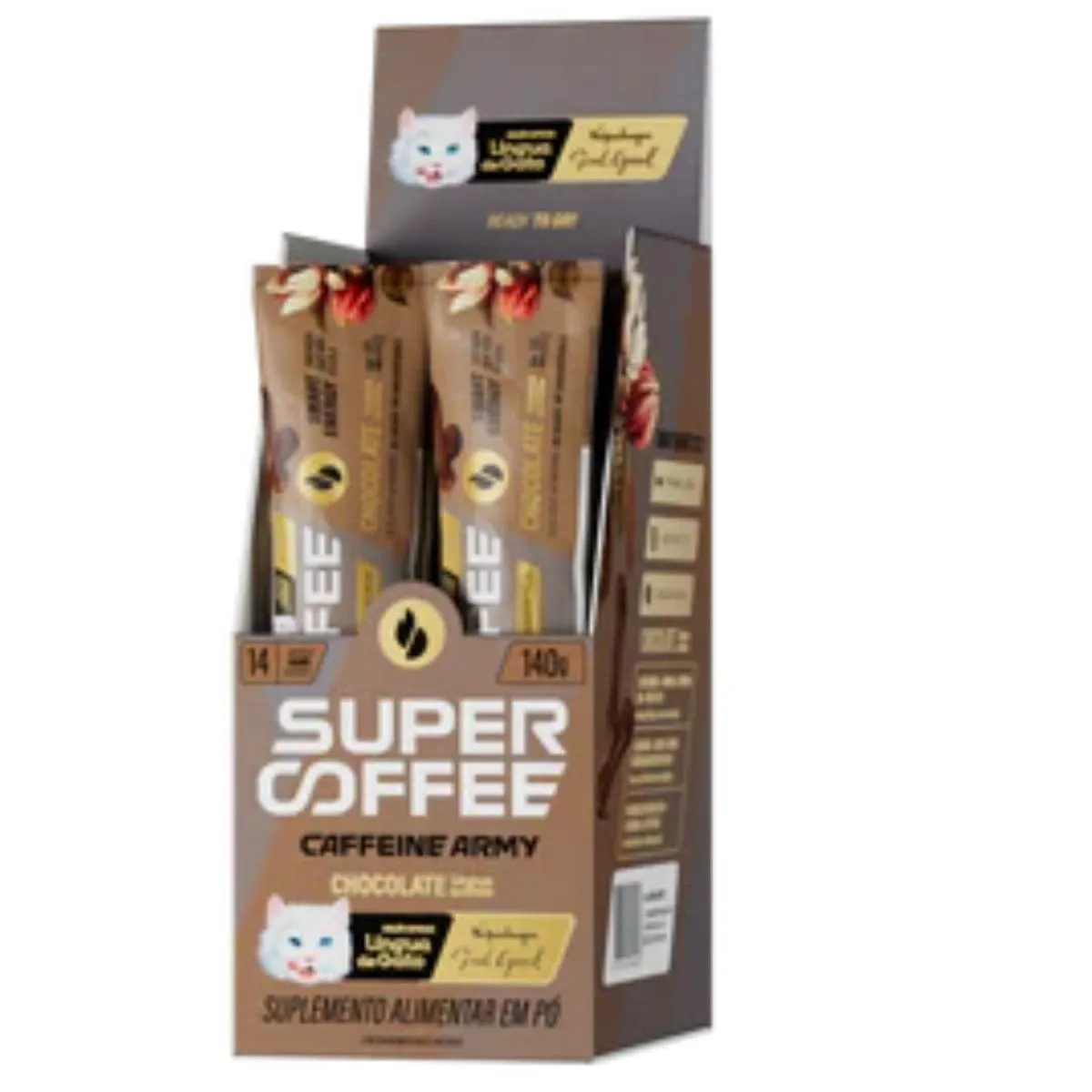 SUPERCOFFEE 3.0 CHOCOLATE LINGUA DE GATO, CAFFEINE ARMY, TO GO 14 UN. SACHE 10G, 140G