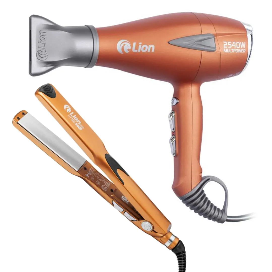 KIT LION SECADOR MULTPOWER 2540W + PRANCHA TITTAN 500F 127V