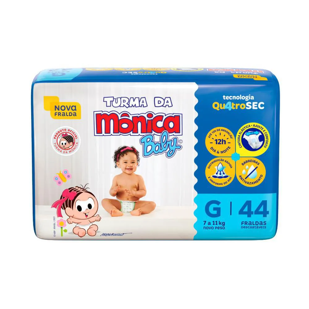 Fralda Turma Da Mônica Baby Mega G Com 44 Unidades