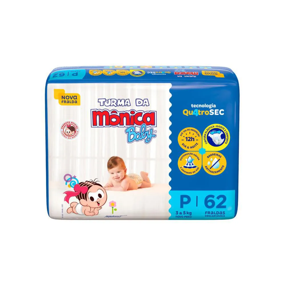 Fralda Turma Da Mônica Baby Mega P Com 62 Unidades