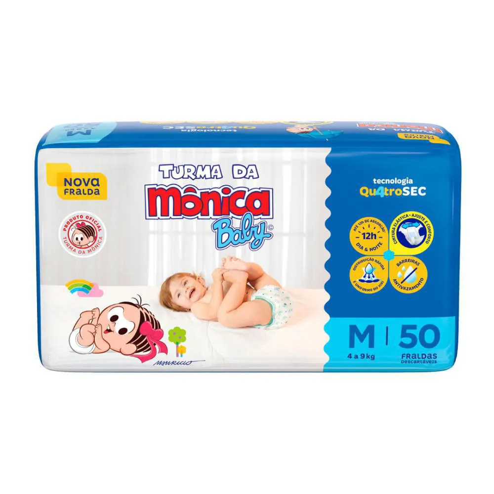 Fralda Turma Da Mônica Baby Mega M Com 50 Unidades