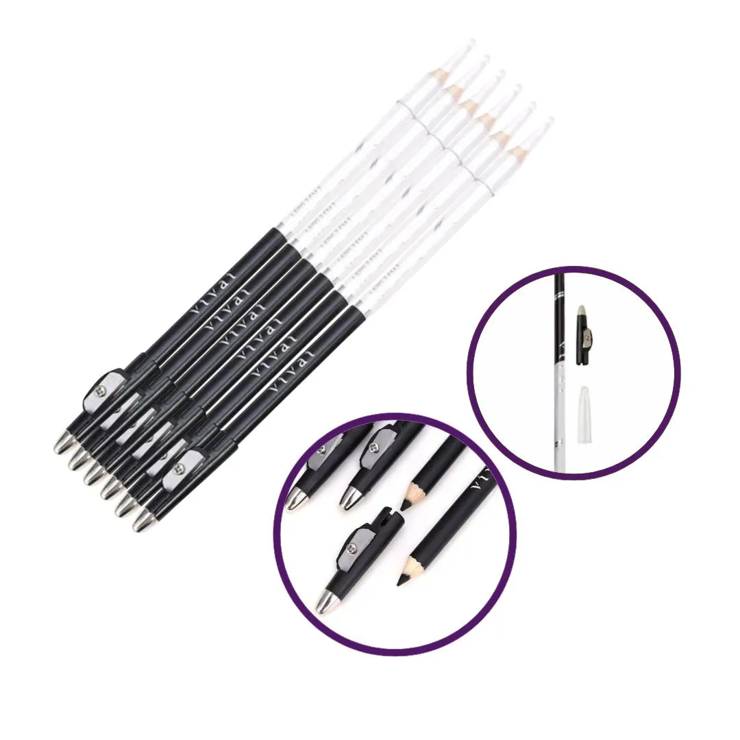 KIT LáPIS DE OLHO 2 EM 1 PRETO E BRANCO COM APONTADOR VIVAI - 6 UNIDADES
