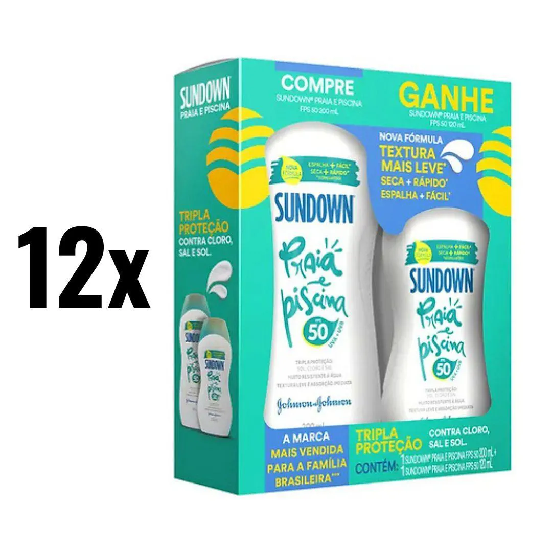 12 KITS KIT PROTETOR SOLAR SUNDOWN FPS 50 200ML+120ML SEM Sabor