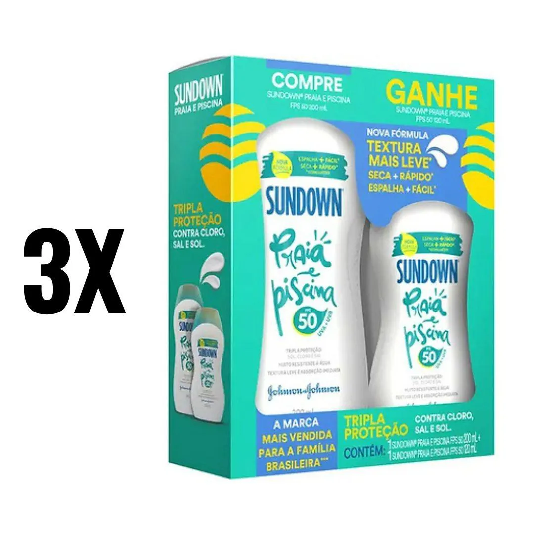 3 KITS KIT PROTETOR SOLAR SUNDOWN FPS 50 200ML+120ML SEM Sabor