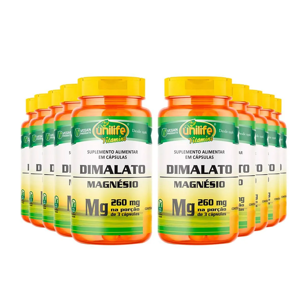 KIT 10 MAGNéSIO DIMALATO 260 MG UNILIFE 60 CáPSULAS SEM Sabor