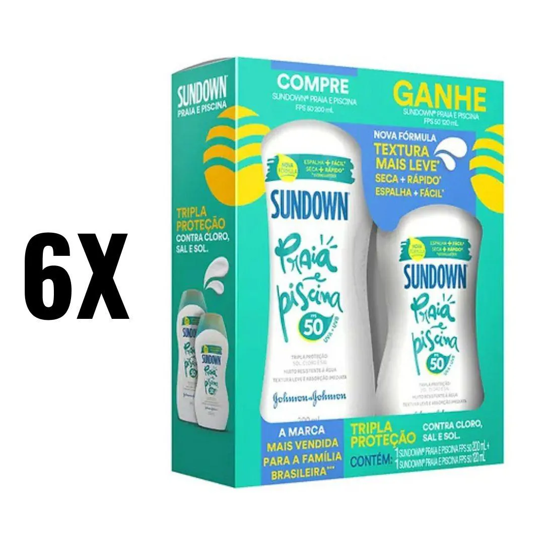6 KITS KIT PROTETOR SOLAR SUNDOWN FPS 50 200ML+120ML SEM Sabor