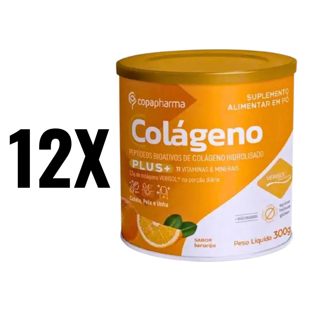 KIT 12 COLáGENO HIDROLISADO PLUS COM VERISOL 300G COPAPHARMA SEM Sabor