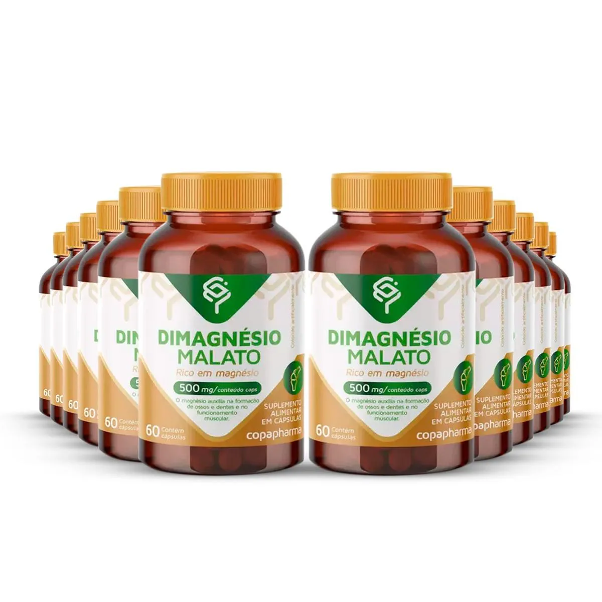 KIT 12 DIMAGNéSIO MALATO 500MG COPAPHARMA 60 CáPS SEM Sabor