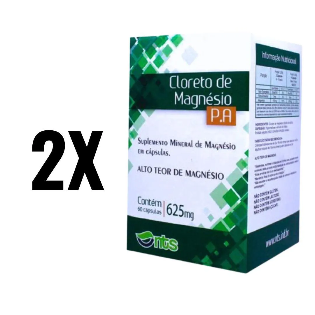 KIT 2 CLORETO DE MAGNéSIO P.A 625MG ALTO TEOR NTS 60CPS SEM Sabor