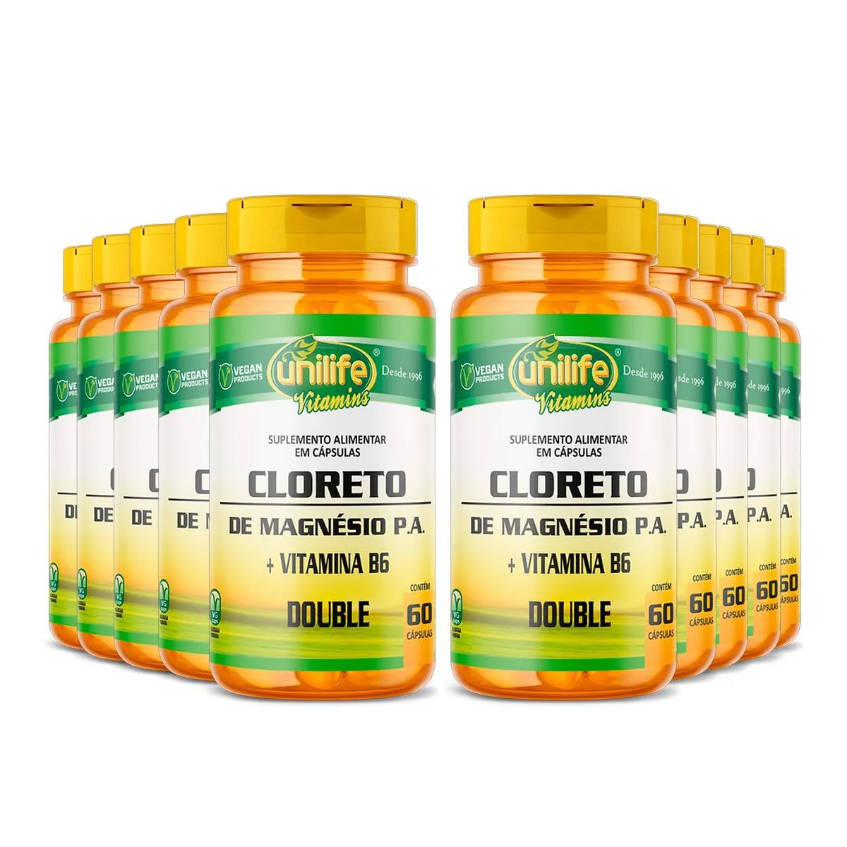 KIT 10 CLORETO DE MAGNéSIO P.A VITAMINA B6 UNILIFE 60CPS SEM Sabor