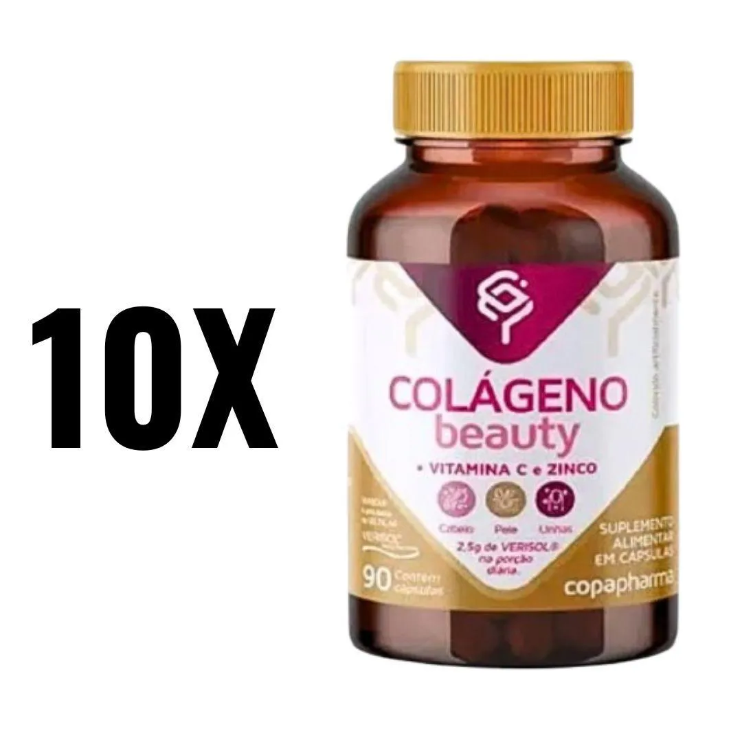 KIT 10 COLáGENO BEAUTY VITC ZINCO E VERISOL 90CPS COPAPHARMA SEM Sabor