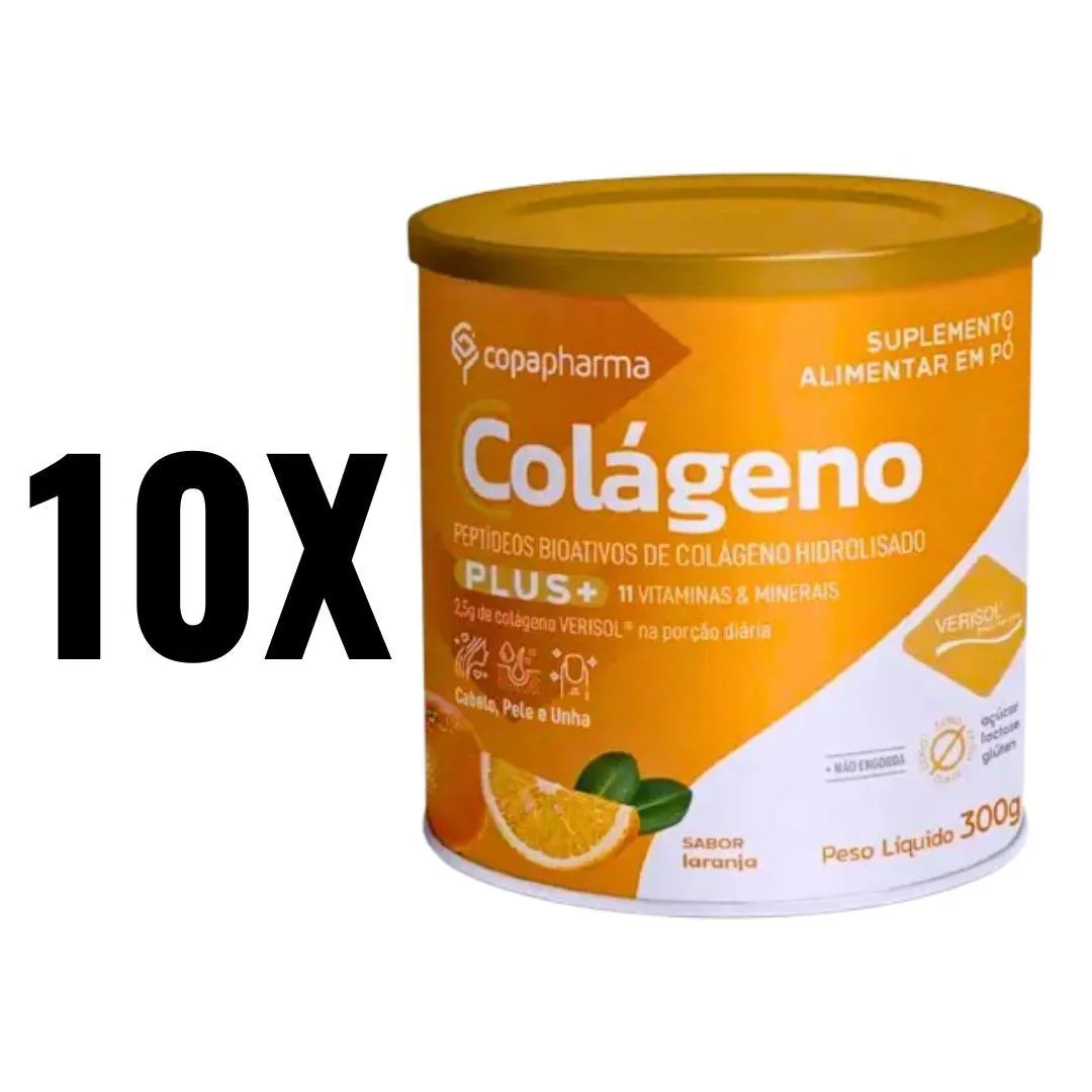 KIT 10 COLáGENO HIDROLISADO PLUS COM VERISOL 300G COPAPHARMA SEM Sabor