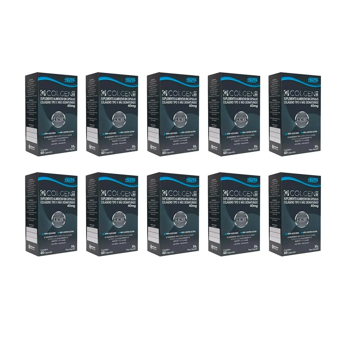 KIT 10 COLáGENO TIPO 2 COLGEN II 40MG TEUTO 60 CáPS SEM Sabor