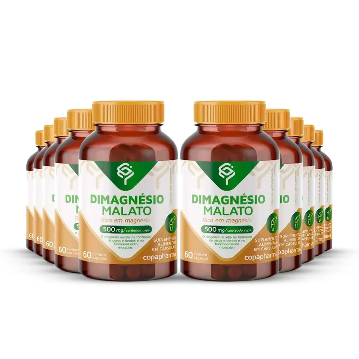 KIT 10 DIMAGNéSIO MALATO 500MG COPAPHARMA 60 CáPS SEM Sabor