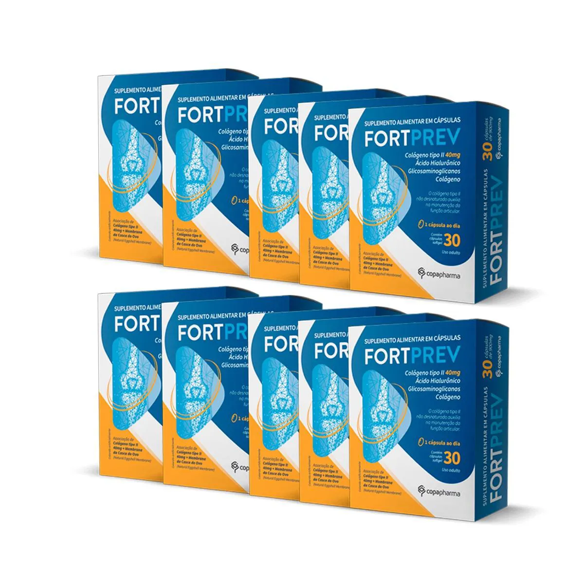 KIT 10 FORTPREV COLáGENO TIPOII 40MG 30 CAPS COPAPHARMA SEM Sabor