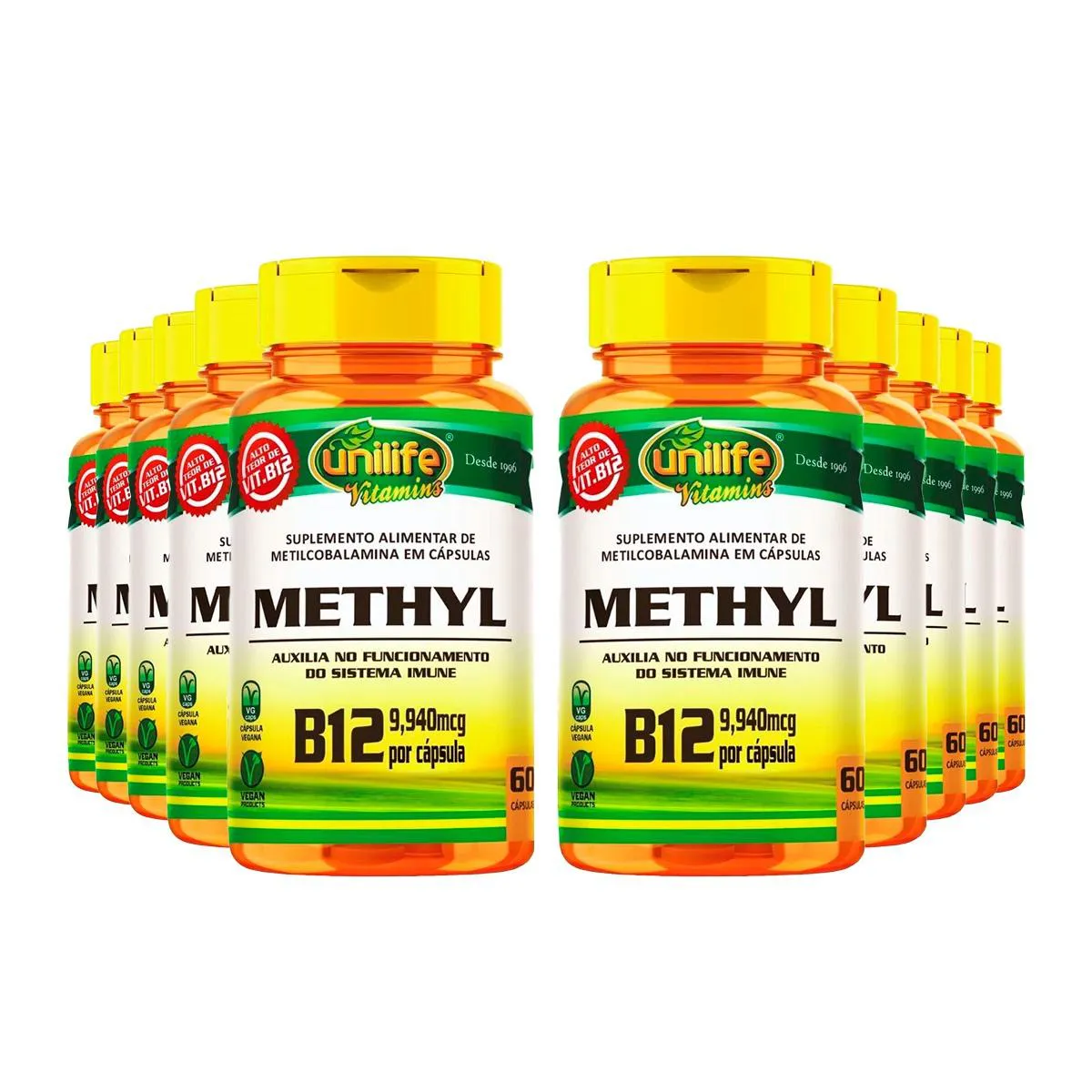 KIT 10 METHYL METILCOBALAMINA B12 9,940MCG UNILIFE 60 CáPS SEM Sabor