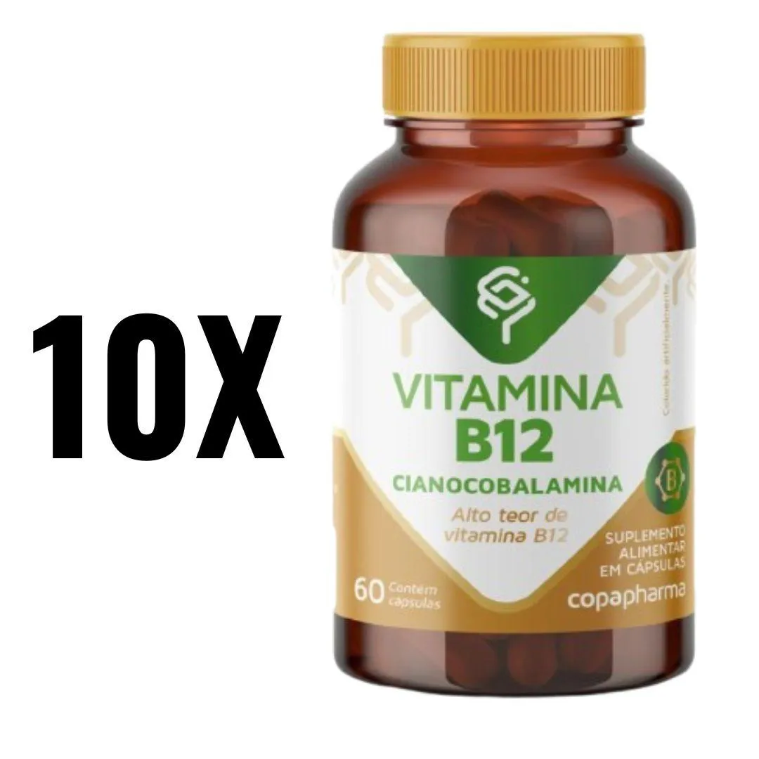KIT 10 VITAMINA B12 CIANOCOBALAMINA COPAPHARMA 60CPS SEM Sabor
