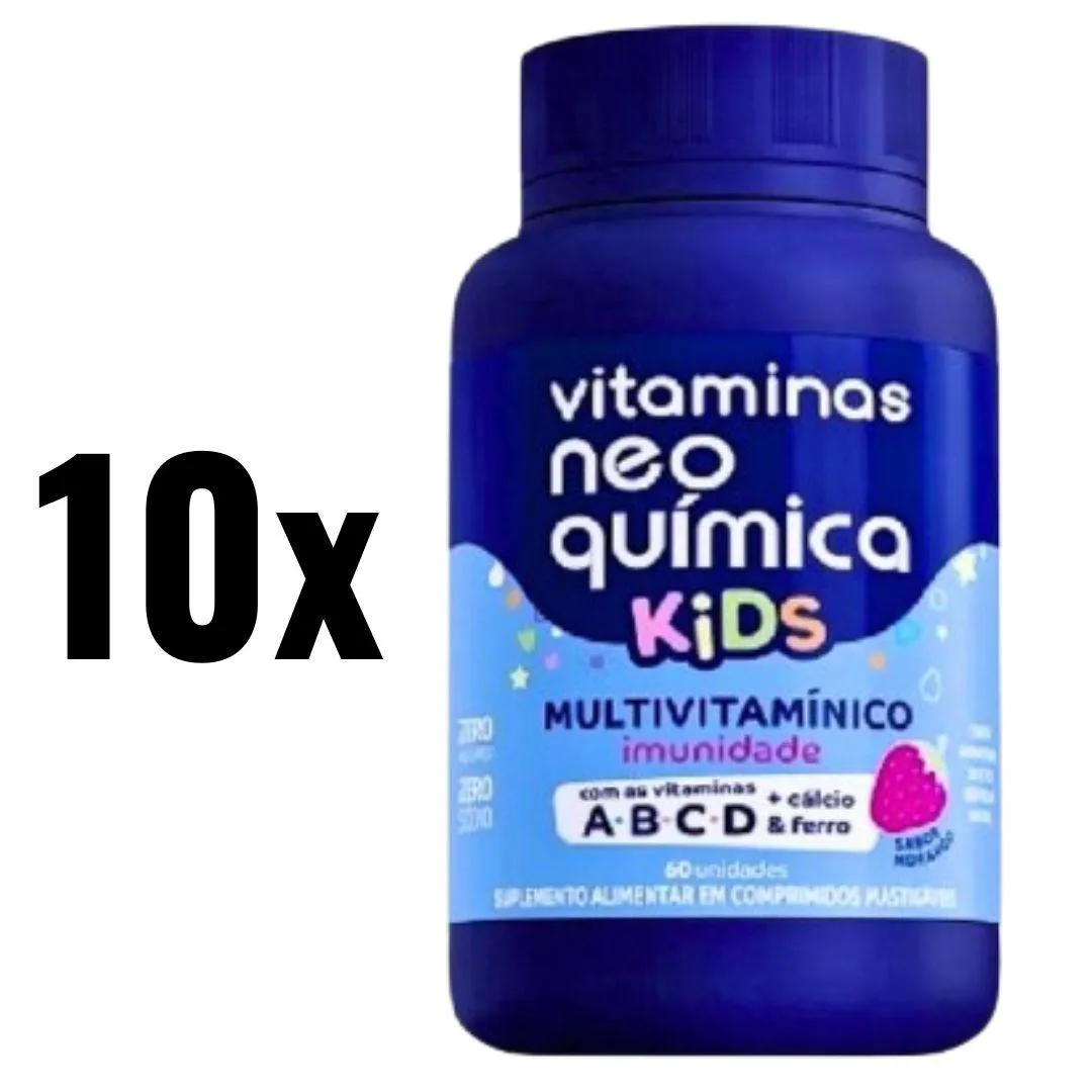 KIT 10 VITAMINAS DE KIDS 60 CP MASTIGAVEL NEO QUIMICA SEM Sabor