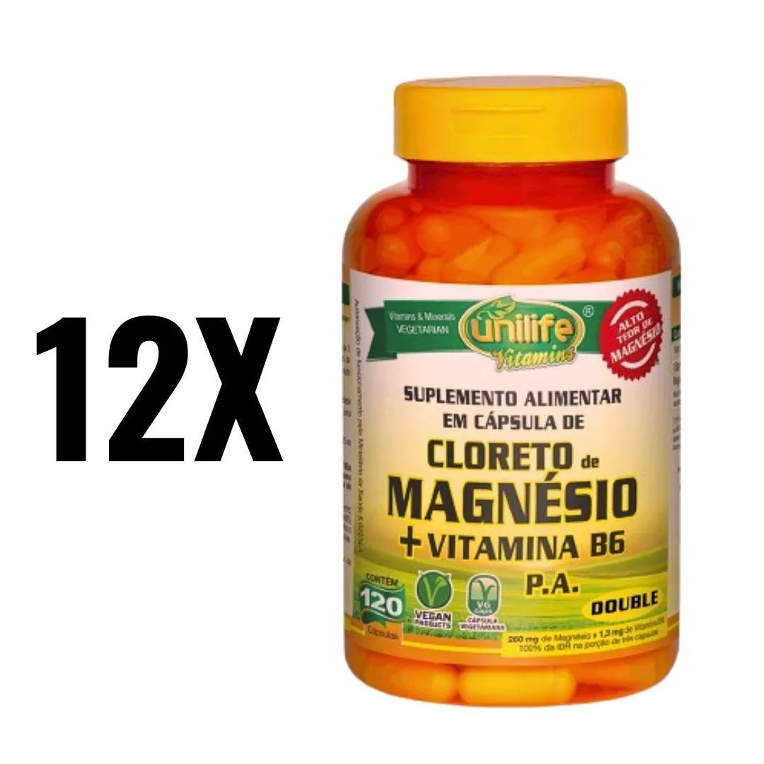 KIT 12 CLORETO DE MAGNéSIO VITAMINA B6 UNILIFE 120CAPS SEM Sabor