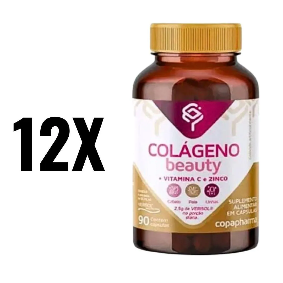 KIT 12 COLáGENO BEAUTY VITC ZINCO E VERISOL 90CPS COPAPHARMA SEM Sabor