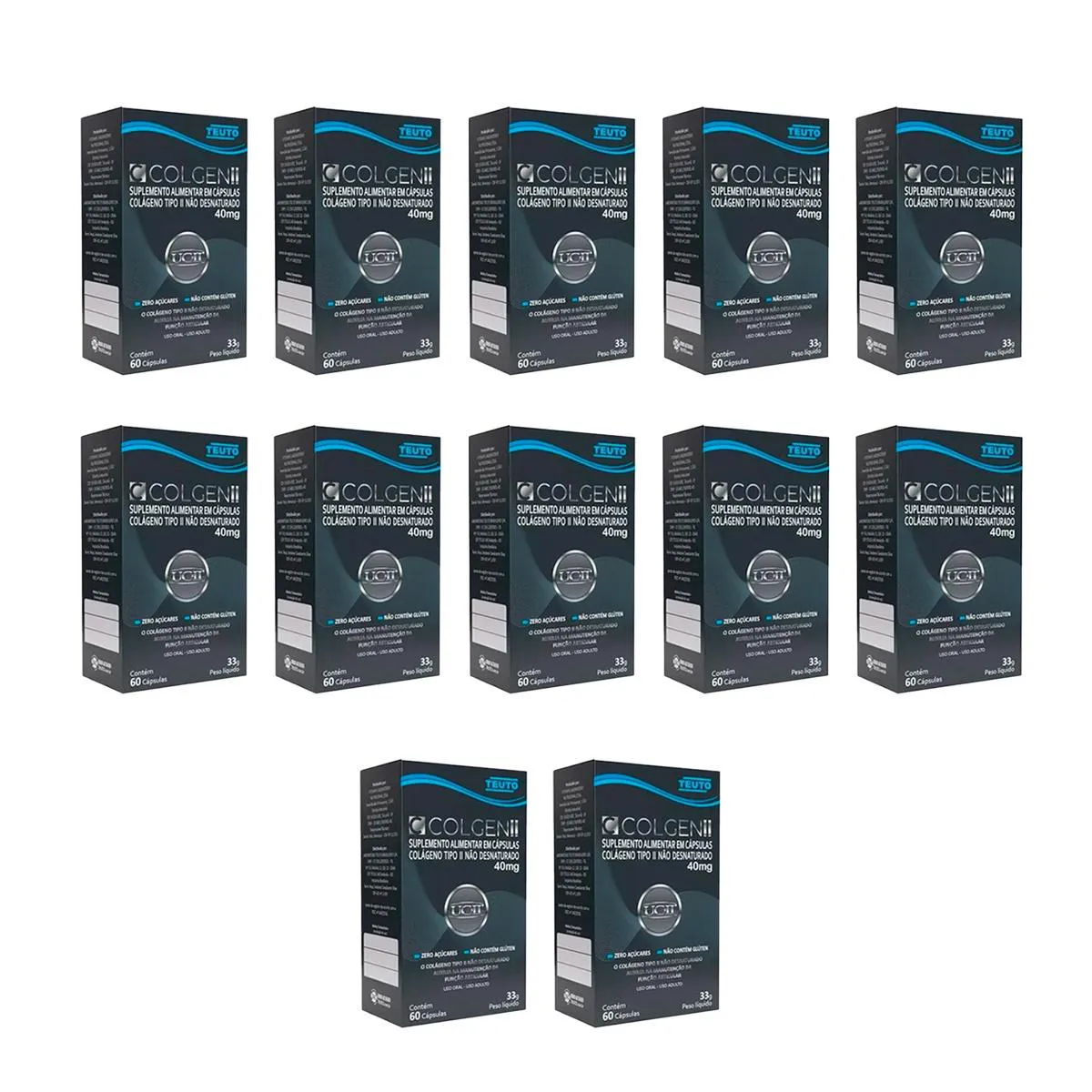 KIT 12 COLáGENO TIPO 2 COLGEN II 40MG TEUTO 60 CáPS SEM Sabor