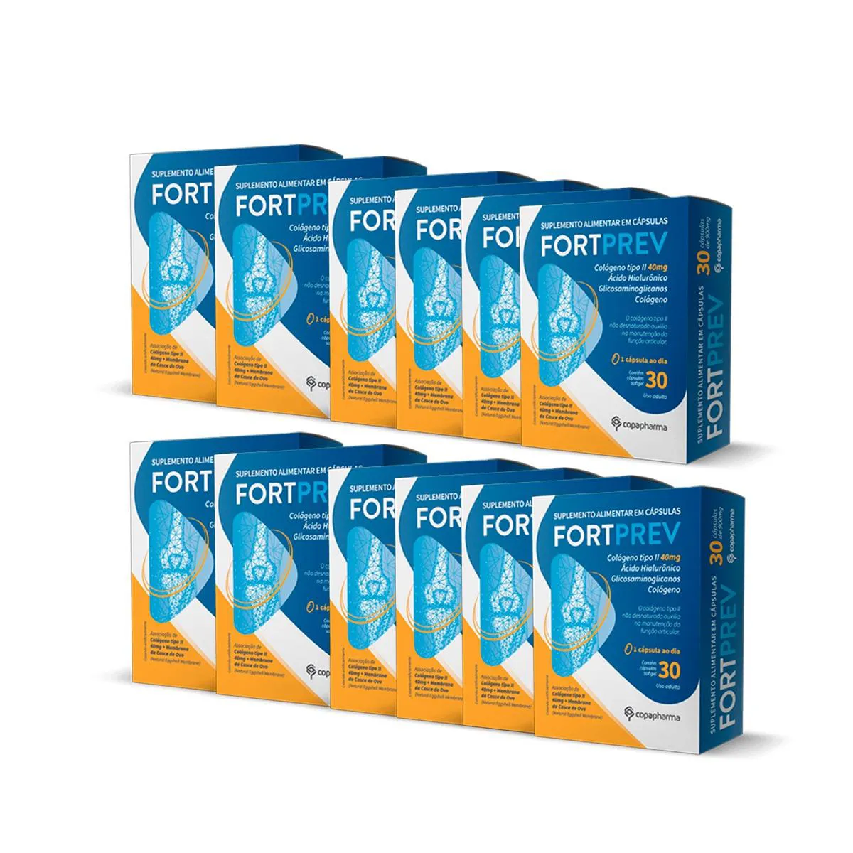 KIT 12 FORTPREV COLáGENO TIPOII 40MG 30 CAPS COPAPHARMA SEM Sabor