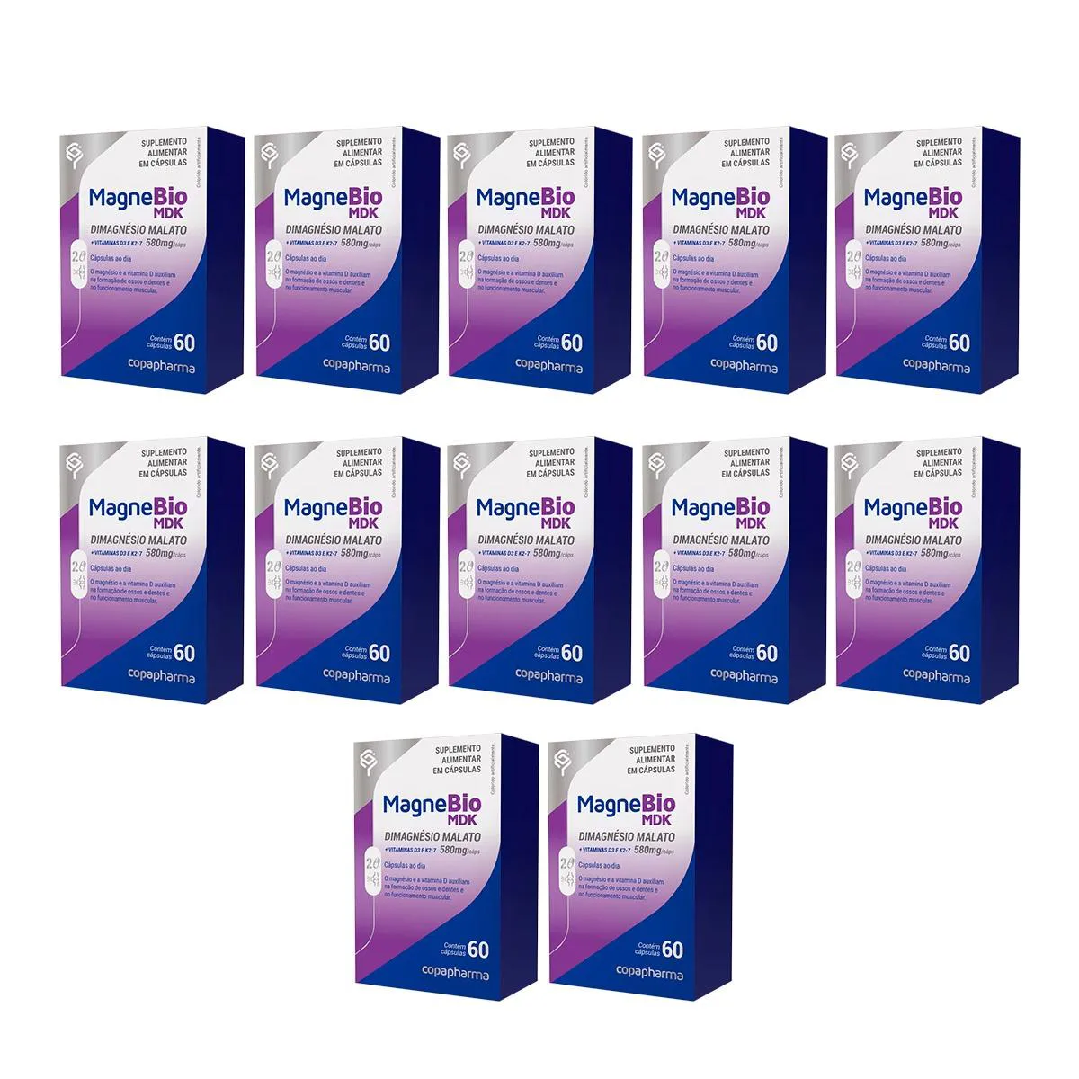 KIT 12 MAGNEBIO MDK DIMAGNéSIO MALATO 580MG 60 CP COPAPHARMA SEM Sabor