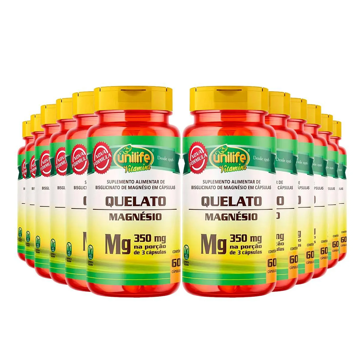 KIT 12 MAGNéSIO QUELATO 350MG UNILIFE 60 CáPSULAS SEM Sabor