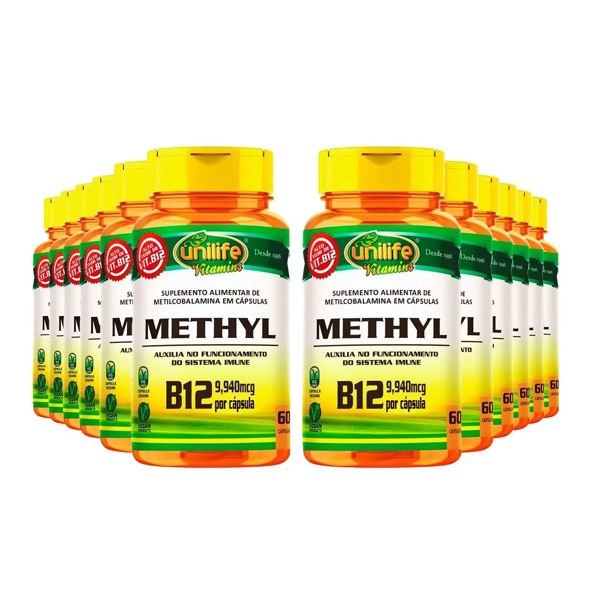 KIT 12 METHYL METILCOBALAMINA B12 9,940MCG UNILIFE 60 CáPS SEM Sabor