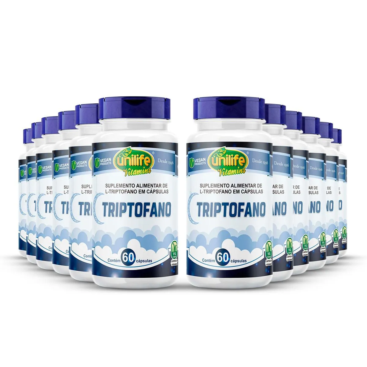 KIT 12 TRIPTOFANO 200MG UNILIFE 60 CáPSULAS SEM Sabor