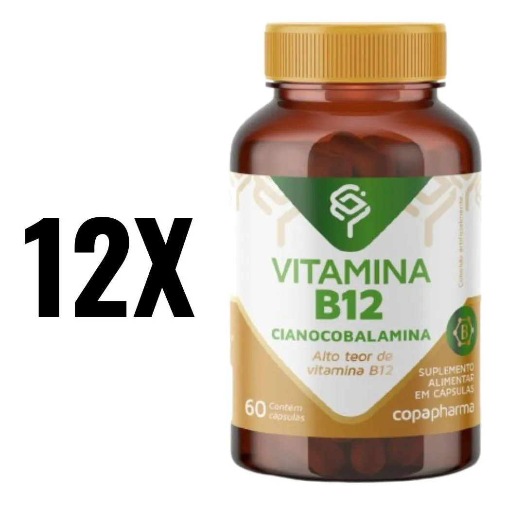 KIT 12 VITAMINA B12 CIANOCOBALAMINA COPAPHARMA 60CPS SEM Sabor