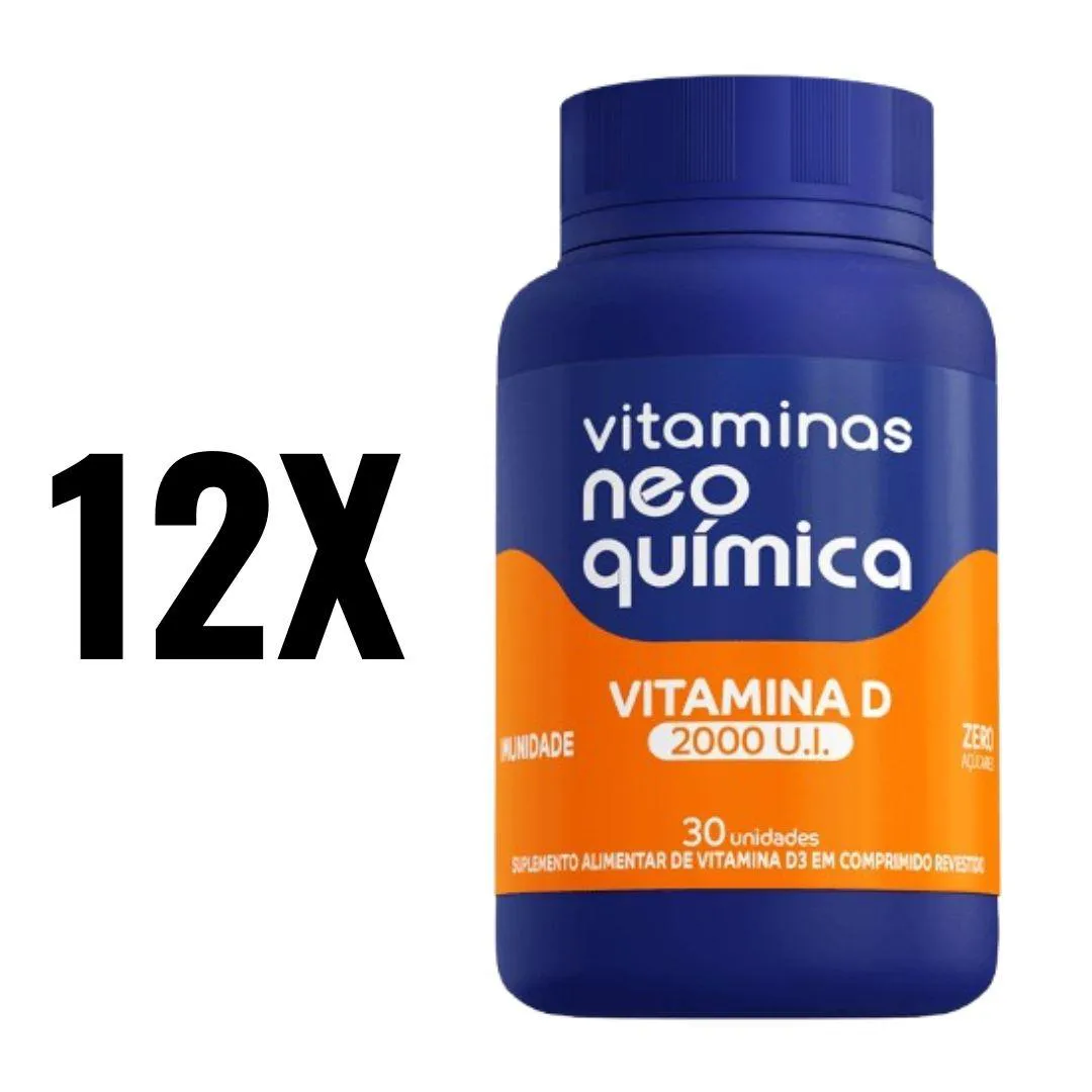 KIT 12 VITAMINA D 2000 UI NEO QUíMICA 30 CáPSULAS SEM Sabor